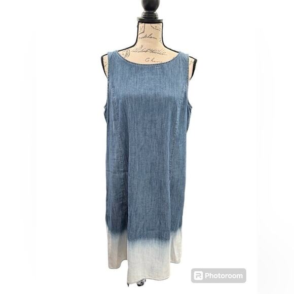 J. Jill Denim Dress Ombre Sleeveless with Pockets Blue White Womens Medium - Picture 1 of 12